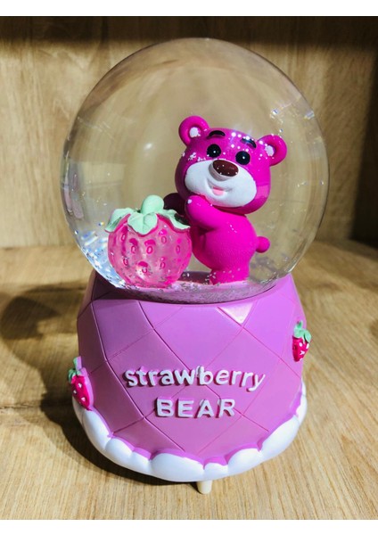 Kar Küresi Büyük Boy Püskürtmeli Işıklı Müzikli Çilekli Ayıcık