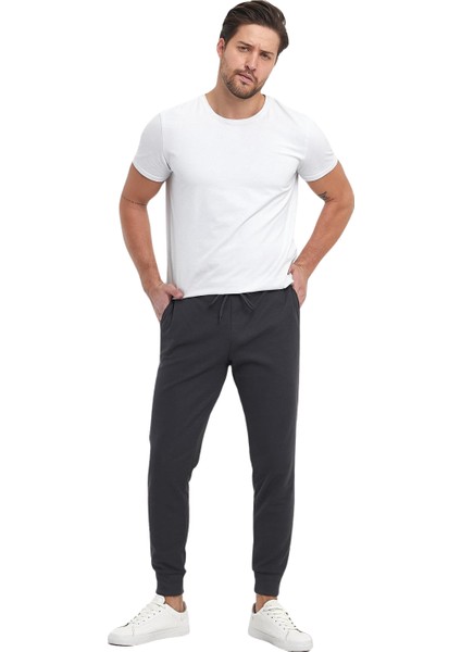 Erkek Şardonlu Polyester Pike Paça Ribanalı Eşofman Altı