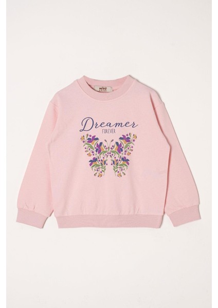Dreamer Kelebek Baskılı Toz Pembe - Indigo Renk Kız Çocuk Eşofman Takımı