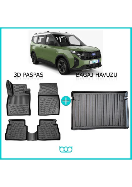 Ford Courier 3D Havuzlu Paspas ve Bagaj Havuzu Seti 2024-SONRASI