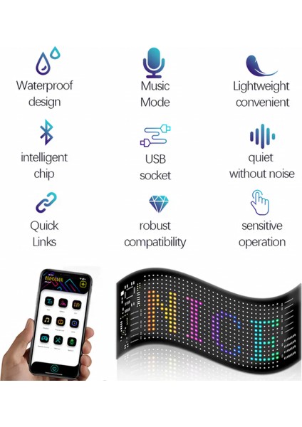 Matrix Esnek LED Panel 12*59,5cm Uzaktan Kumandalı Araç Camı Uyarı Paneli Aksesuar