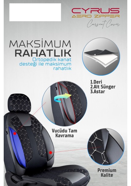 skoda Rapid Uyumlu Deri Detaylı Oto Koltuk Kılıfı Ön Arka Set Cyrus Model Siyah Beyaz Fs