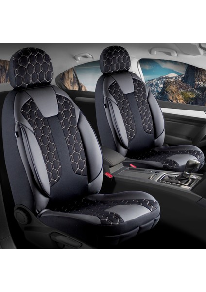 volkswagen Passat B8,5 Uyumlu Deri Detaylı Oto Koltuk Kılıfı Ön Arka Set Cyrus Model Siyah Beyaz Fs