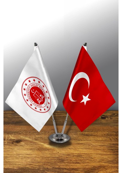 Ikili Kurum Masa Bayrağı Set - Adalet Bakanlığı