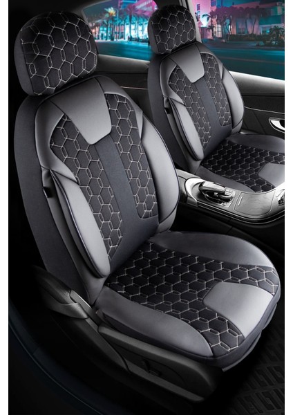 fiat Egea Sedan Uyumlu Deri Detaylı Oto Koltuk Kılıfı Ön Arka Set Cyrus Model Siyah Beyaz Fs