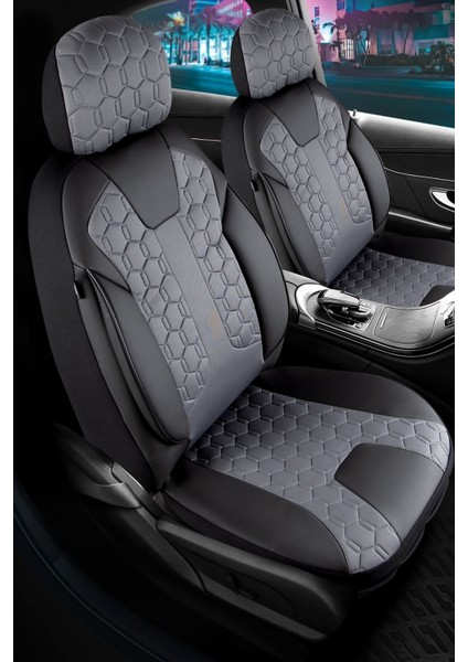 Fiat Egea Cross Uyumlu Deri Detaylı Oto Koltuk Kılıfı Ön Arka Set Cyrus Model Füme Fs