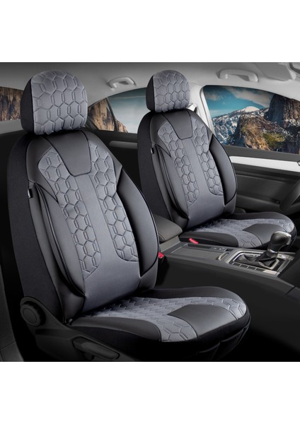 Isuzu D-Max Uyumlu Deri Detaylı Oto Koltuk Kılıfı Ön Arka Set Cyrus Model Füme Fs