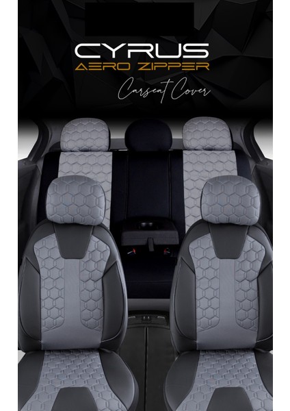 Isuzu D-Max Uyumlu Deri Detaylı Oto Koltuk Kılıfı Ön Arka Set Cyrus Model Füme Fs
