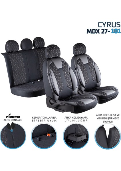 Fresh Start fiat Siena Uyumlu Deri Detaylı Oto Koltuk Kılıfı Ön Arka Set Cyrus Model Siyah Beyaz Fs modelleri
