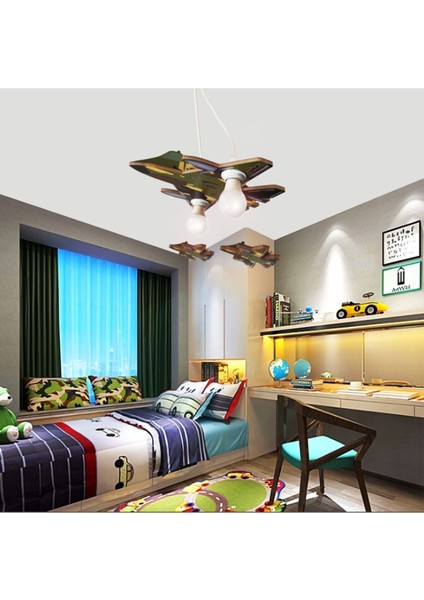 Yeşil Ahşap Çocuk Odası Avizesi, Sıcak ve Şık Aydınlatma, 40x40 cm