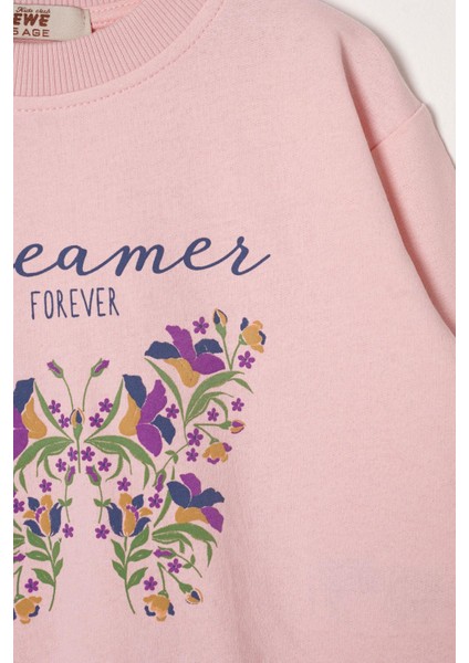 Dreamer Kelebek Baskılı Toz Pembe - Indigo Renk Kız Çocuk Eşofman Takımı modelleri