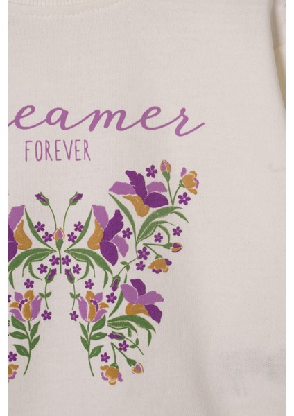 Dreamer Kelebek Baskılı Ekru-Koyu Lila Renk Kız Çocuk Eşofman Takımı modelleri