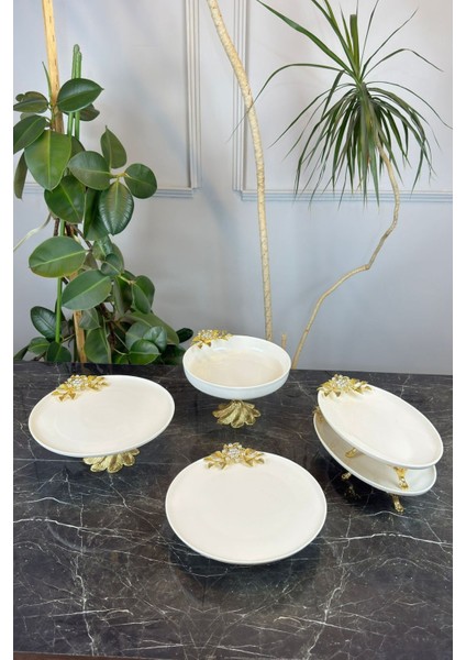 5 Parça Bron Porselen Sofra Sunum Seti & Yemek Tabağı Salata Kasesi Oval Meze Tabağı