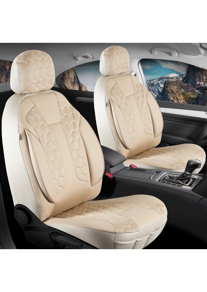Porche Cayenne Uyumlu Deri Detaylı Oto Koltuk Kılıfı Ön Arka Set Cyrus Model Bej Fs 03-09
