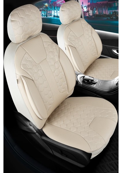 Porche Cayenne Uyumlu Deri Detaylı Oto Koltuk Kılıfı Ön Arka Set Cyrus Model Bej Fs 03-09