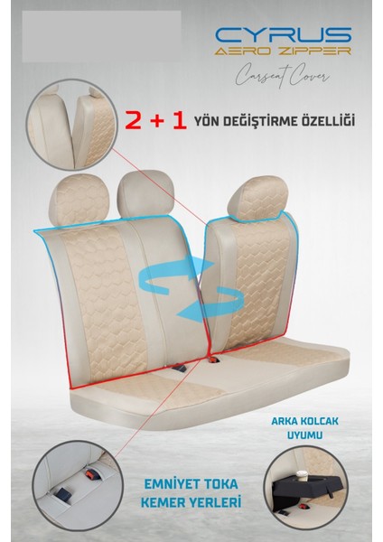 Porche Cayenne Uyumlu Deri Detaylı Oto Koltuk Kılıfı Ön Arka Set Cyrus Model Bej Fs 03-09