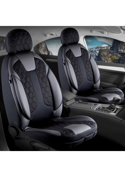 suzuki Swift Uyumlu Deri Detaylı Oto Koltuk Kılıfı Ön Arka Set Cyrus Model Siyah Fs