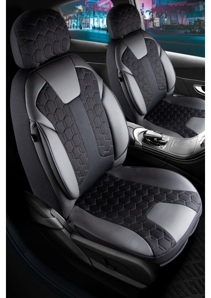 suzuki Swift Uyumlu Deri Detaylı Oto Koltuk Kılıfı Ön Arka Set Cyrus Model Siyah Fs