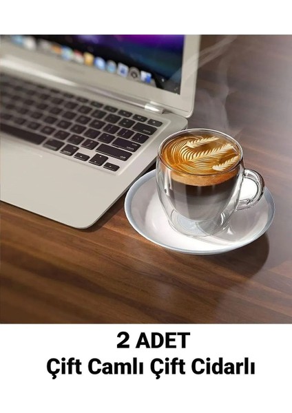 Çift Camlı Çift Cidarlı El Yapımı Cam Kupa Ev Ofis Fincanı 250 ml Çift Katlı Isı Yalıtımlı Kulplu Cam Bardak