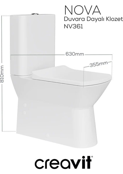 NV361 Nova Rim-Off Kanalsız Duvara Dayalı Klozet ve Kapak