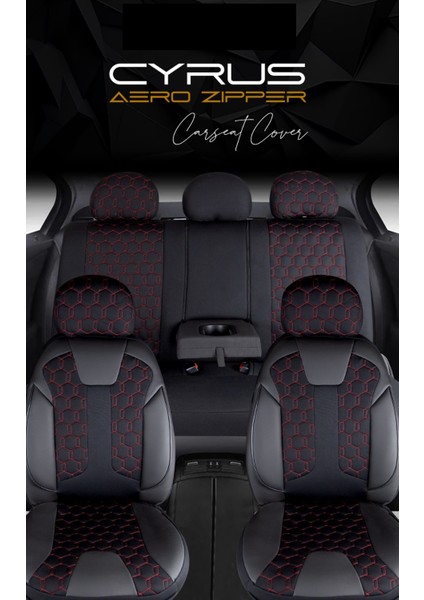 Fiat Egea Cross Uyumlu Deri Detaylı Oto Koltuk Kılıfı Ön Arka Set Cyrus Model Siyah Kırmızı Fs
