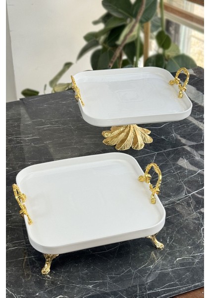 2'li Porselen Gold Sofra & Sunum & Ikramlık & Kahvaltı Seti