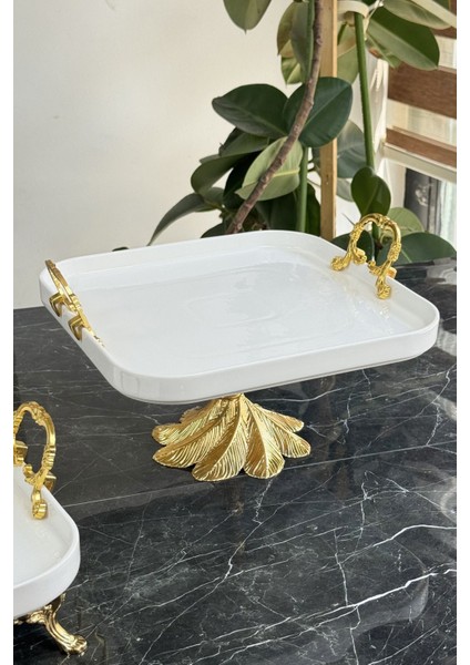 2'li Porselen Gold Sofra & Sunum & Ikramlık & Kahvaltı Seti
