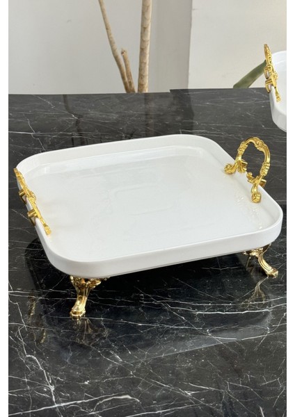 2'li Porselen Gold Sofra & Sunum & Ikramlık & Kahvaltı Seti