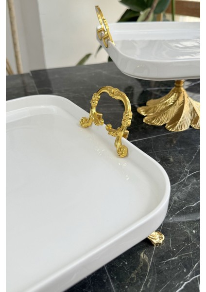 2'li Porselen Gold Sofra & Sunum & Ikramlık & Kahvaltı Seti