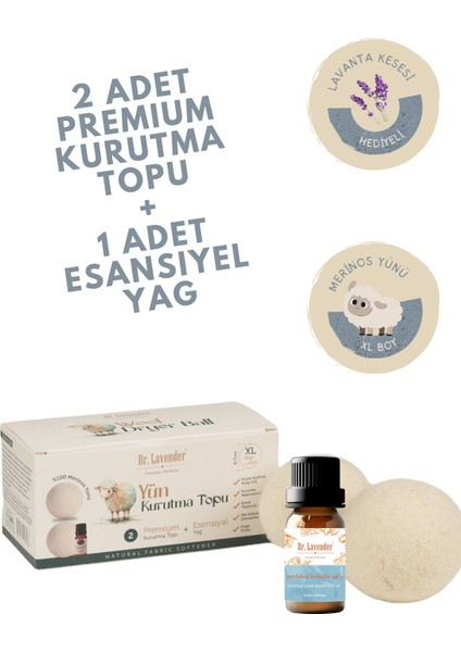 Merinos Yünü Xl Boy Çamaşır Kurutma Topu 50 gr.+ Portakal Kabuğu Yağı 10 ml + Kese fırsatları