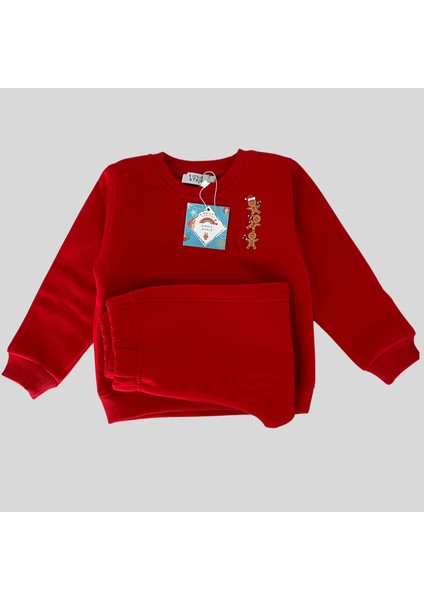 3 Iplik Şardonlu Unisex Baskılı Kırmızı Bebek Eşofman Takımı