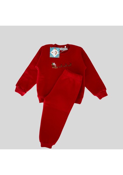 3 Iplik Şardonlu Unisex Baskılı Kırmızı Bebek Eşofman Takımı