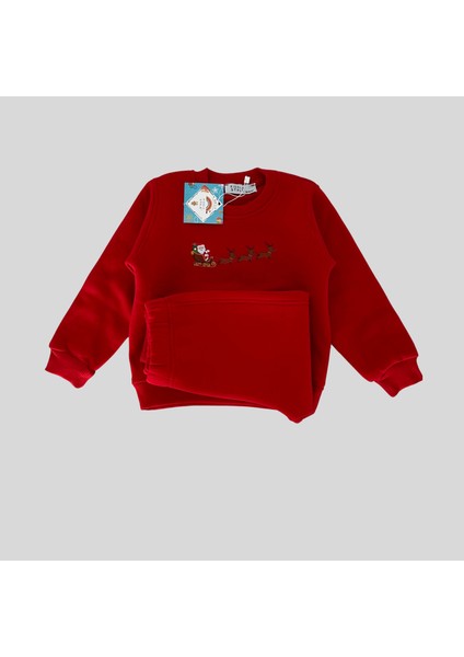 3 Iplik Şardonlu Unisex Baskılı Kırmızı Bebek Eşofman Takımı