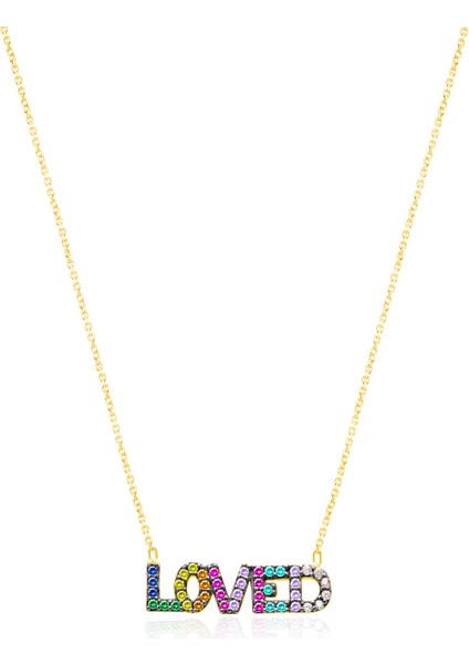 Cosar Silver 925 Ayar Zirkon Taşlı Loved Kelıme Desenli Kolye
