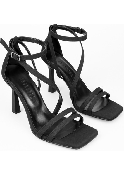 Kadın Mules Siyah Saten Topuklu Ayakkabı modelleri