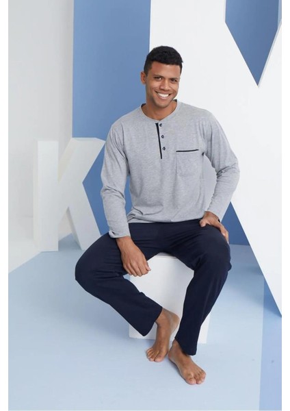 Dört Mevsim Uzun Kol Pamuklu Erkek Pijama Takım 9250