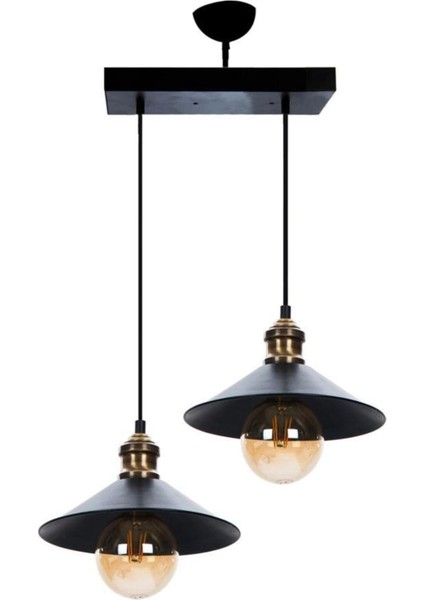Gönen 2li Siyah Sıralı Modern Retro Sarkıt Retro Salon Avize
