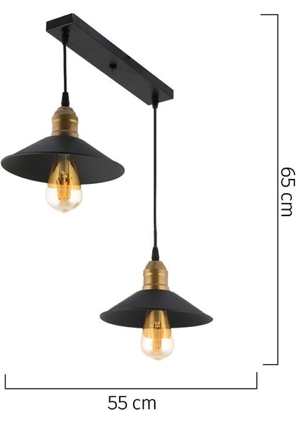 Gönen 2li Siyah Sıralı Modern Retro Sarkıt Retro Salon Avize