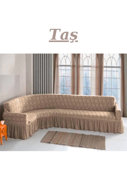 Jakarlı L Köşe Koltuk Örtüsü. 7 Kişilik, Esnek, Yıkanabilir Köşe Koltuk Kılıfı. Toplam Uzunluk 550CM