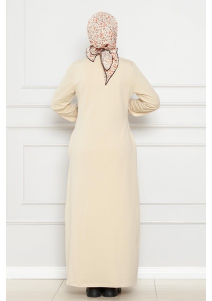 Önü Fermuar Detaylı Iki Iplik Elbise-Bej indirimleri