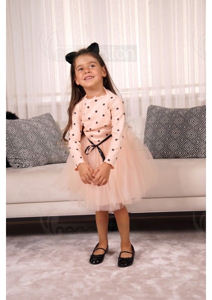 Kız Bebek Çocuk Puantiyeli Esnek Likralı Kabarık Tütü Elbise