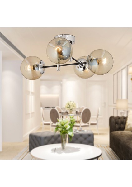 Maral 4lü Siyah Krom Bal Camlı Modern Koridor Mutfak Salon Retro Avize