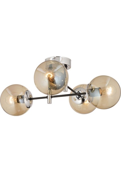 Maral 4lü Siyah Krom Bal Camlı Modern Koridor Mutfak Salon Retro Avize