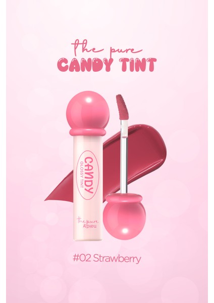 Uzun Süre Kalıcı, Parlak Bitişli, Su Bazlı Tint A'PIEU The Pure Candy Tint (No.02 Strawberry)