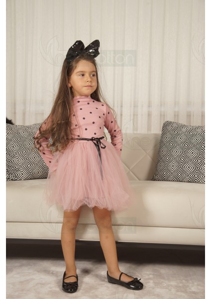 Kız Bebek Çocuk Puantiyeli Esnek Likralı Kabarık Tütü Elbise