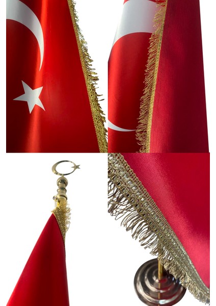 Türk Makam Bayrağı Saçaklı Gold Set