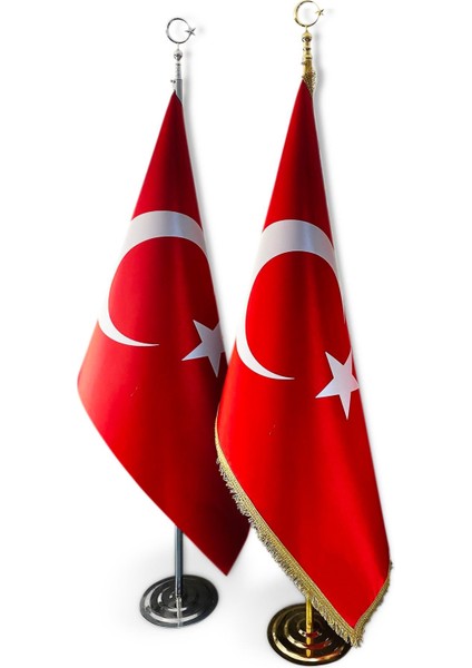 Türk Makam Bayrağı Saçaklı Krom Set