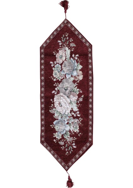 Belıeve Kınay Jakarlı Dokuma Goblen Dekoratif Runner 30*90 Bordo