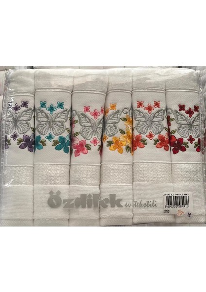 Lupine 6'lı Çantalı Nakışlı Havlu Seti