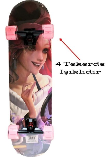 Işıklı Silikon Teker Desenli Kaykay 78 cm Mor Saçlı Kız BSK-3114 fırsatları